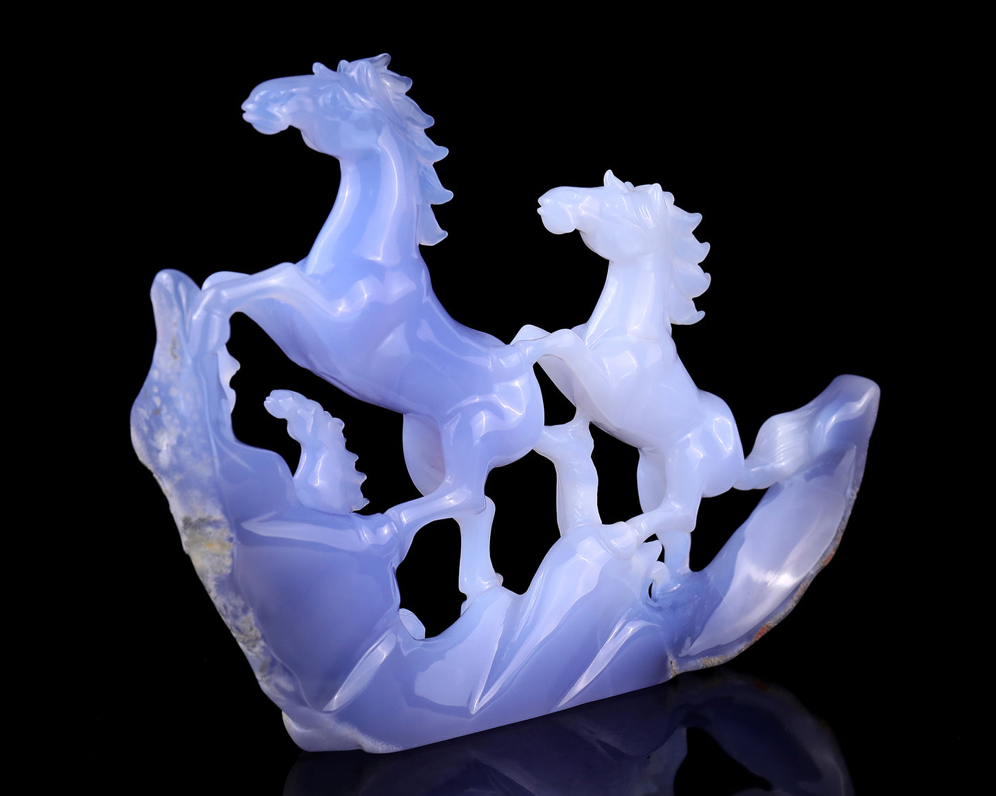 9.2" Blue Chalcedony Hand Carved Crystal Horses Sculpture Crystallumi