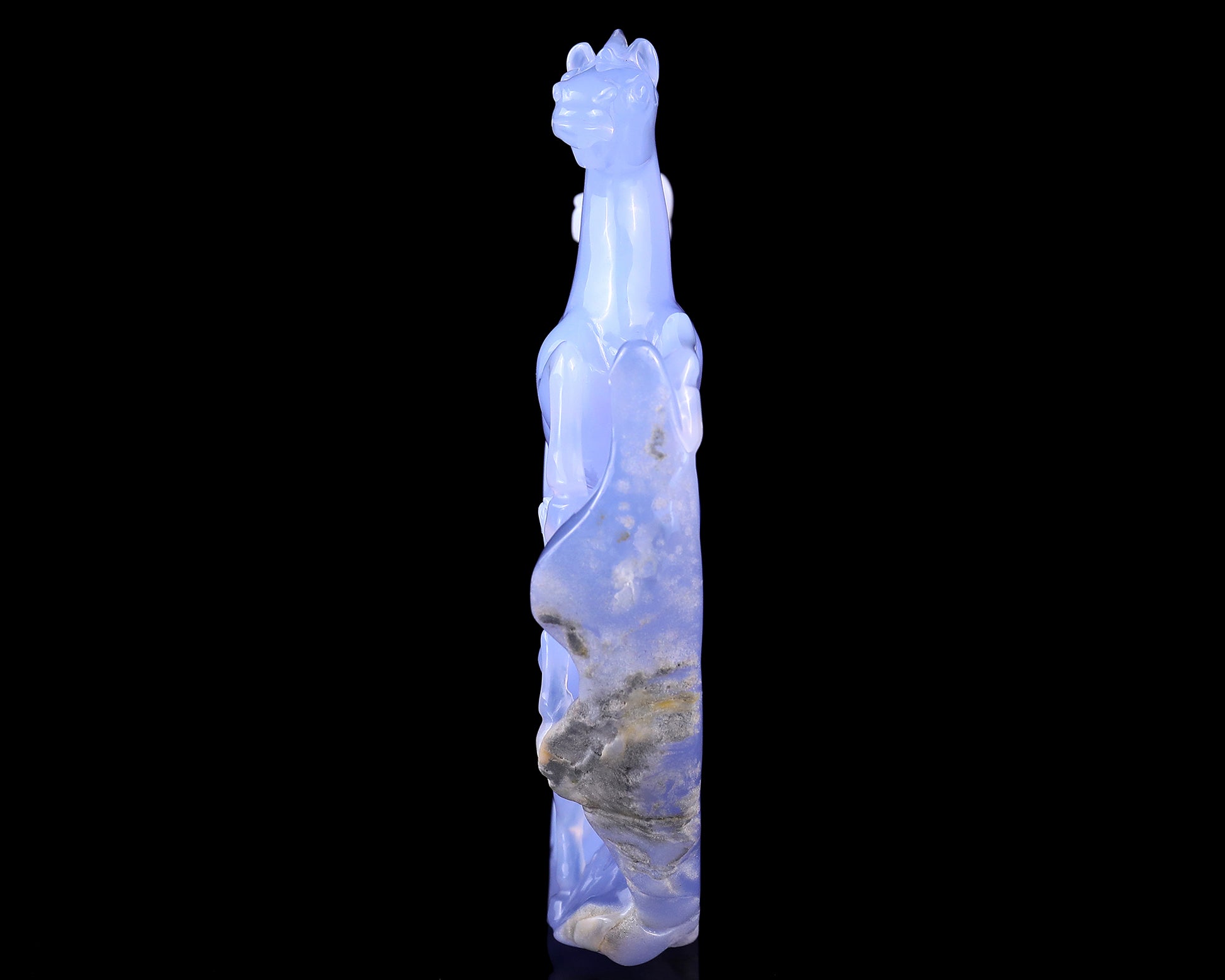 9.2" Blue Chalcedony Hand Carved Crystal Horses Sculpture Crystallumi