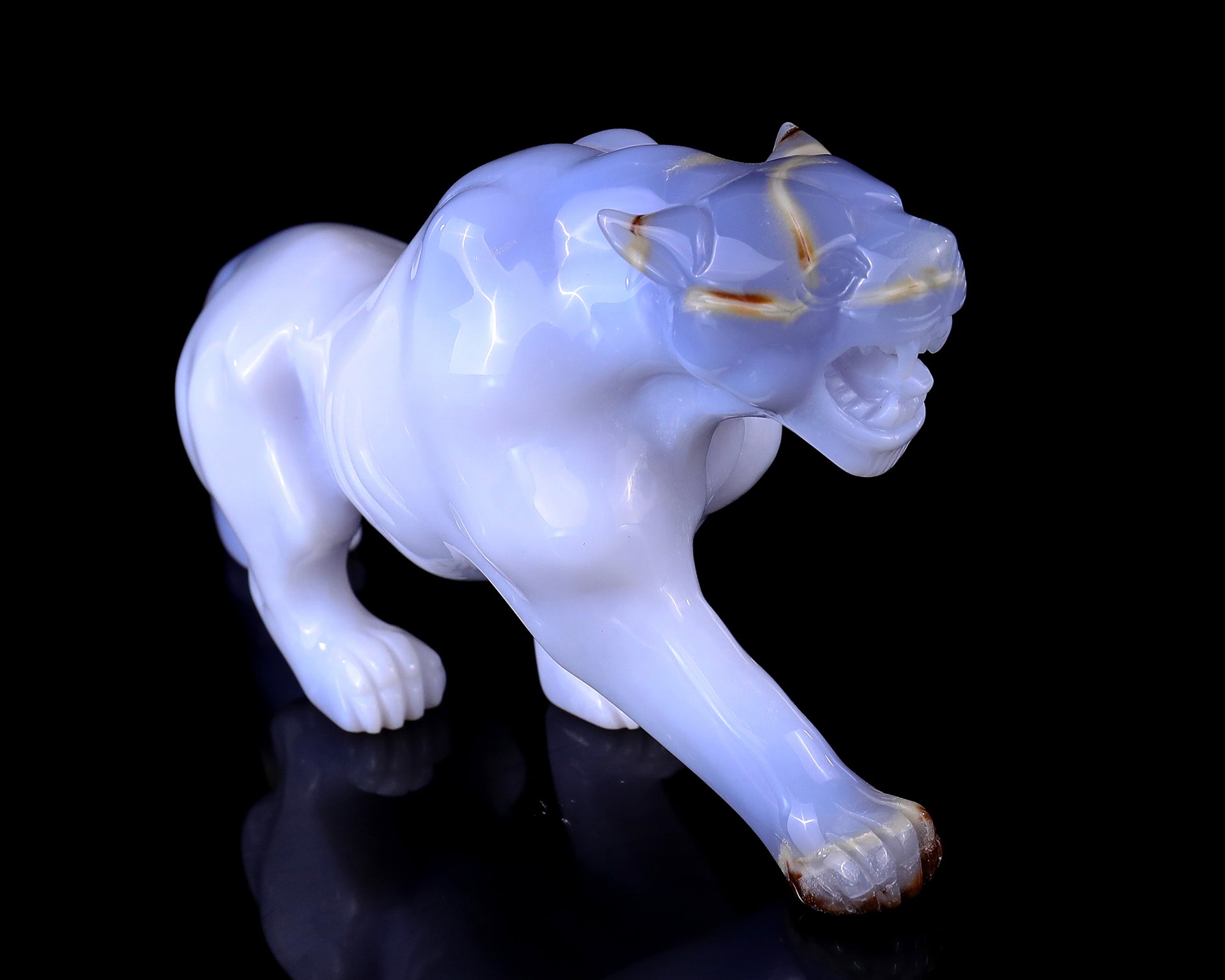 9.3" Blue Chalcedony Hand Carved Crystal Leopard Sculpture Crystallumi