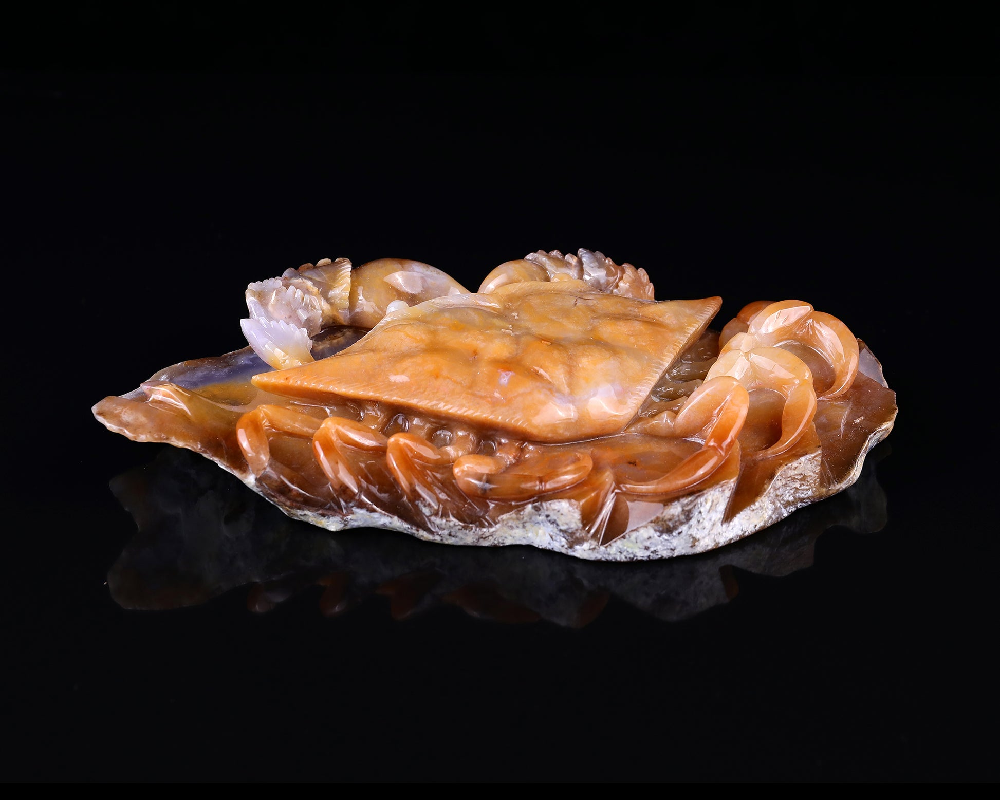 9.4" Chalcedony Hand Carved Crystal Crab Sculpture Crystallumi