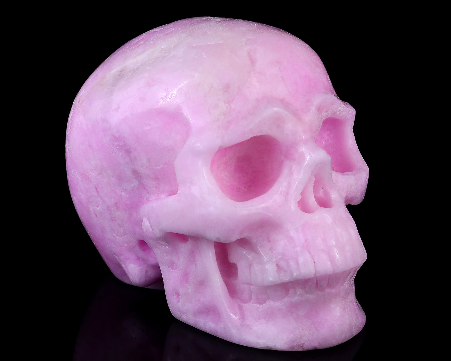 9.4" Pink Aragonite Hand Carved Crystal Realistic Skull Sculpture Crystallumi