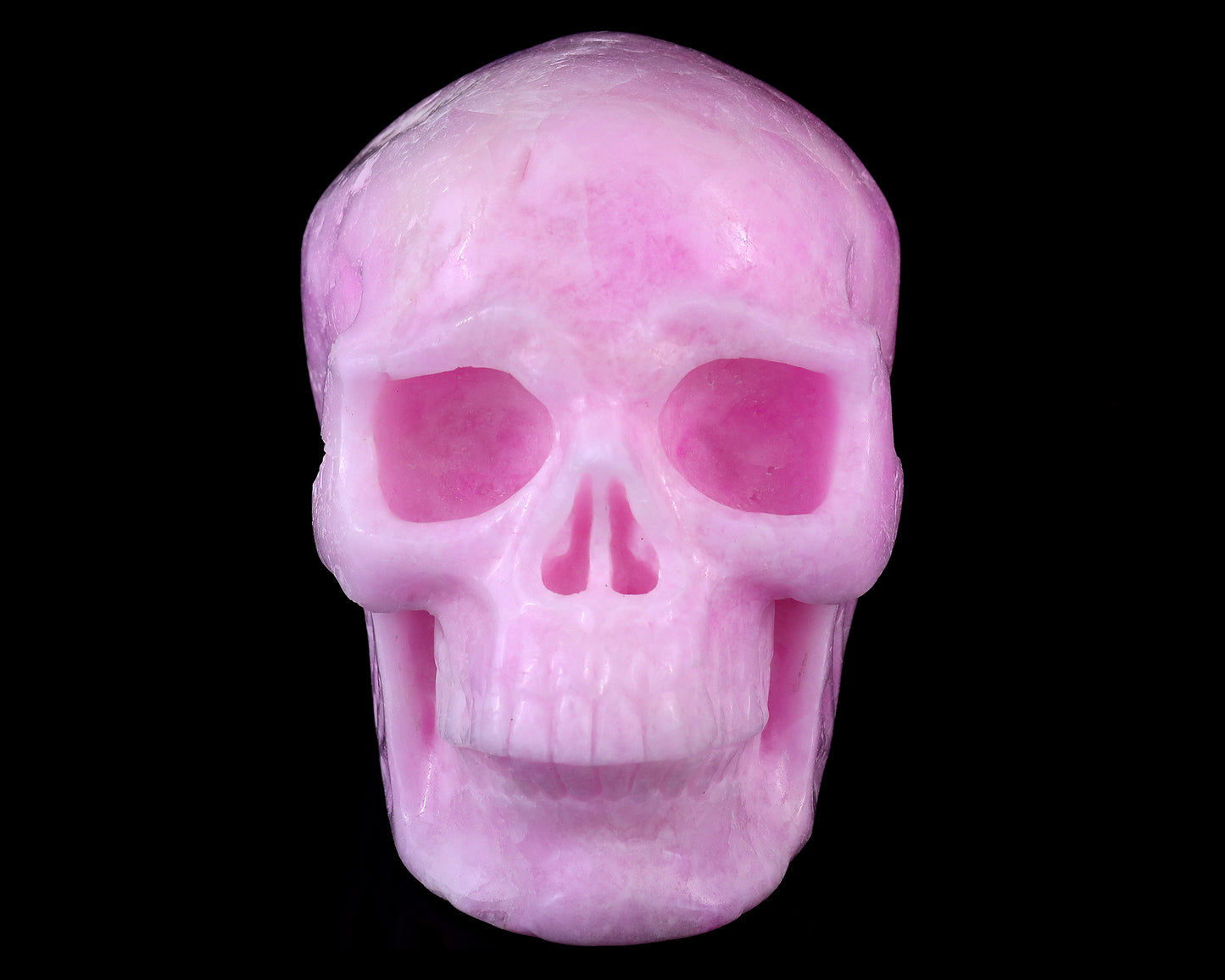 9.4" Pink Aragonite Hand Carved Crystal Realistic Skull Sculpture Crystallumi