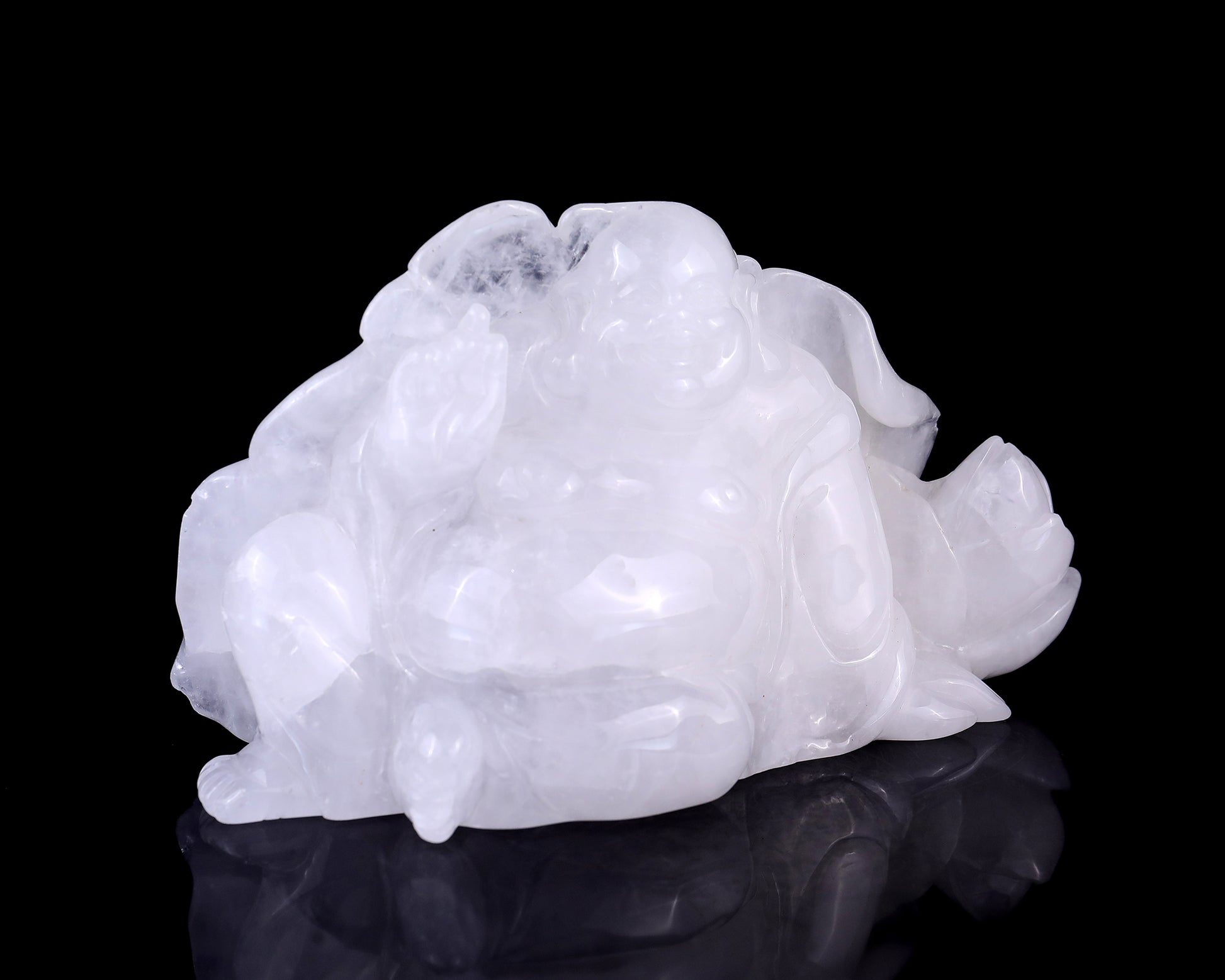 9.8" Angolan Quartz Hand Carved Crystal Buddha Sculpture Crystallumi