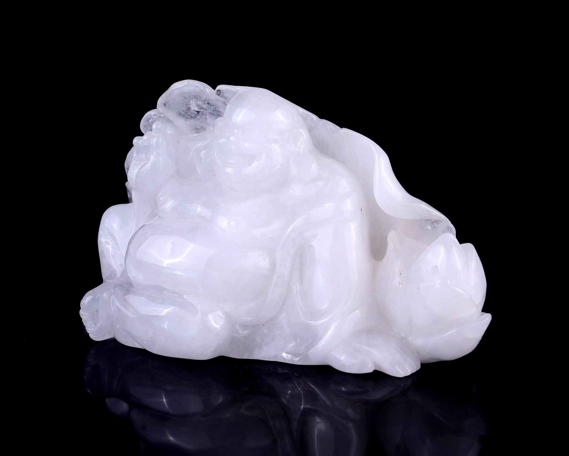 9.8" Angolan Quartz Hand Carved Crystal Buddha Sculpture Crystallumi