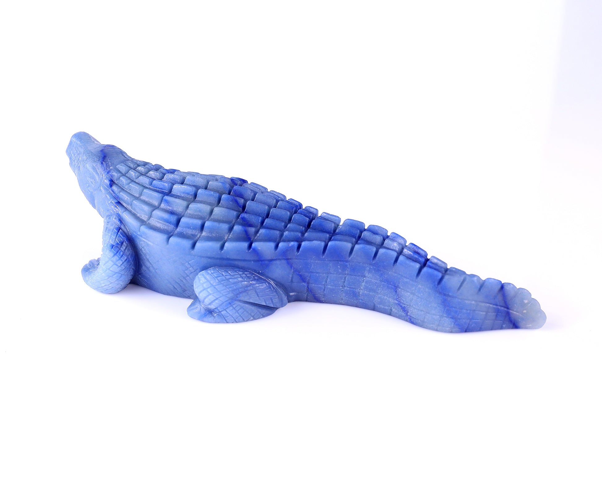 9.8" Blue Aventurine Hand Carved Crystal Crocodile Sculpture Crystallumi