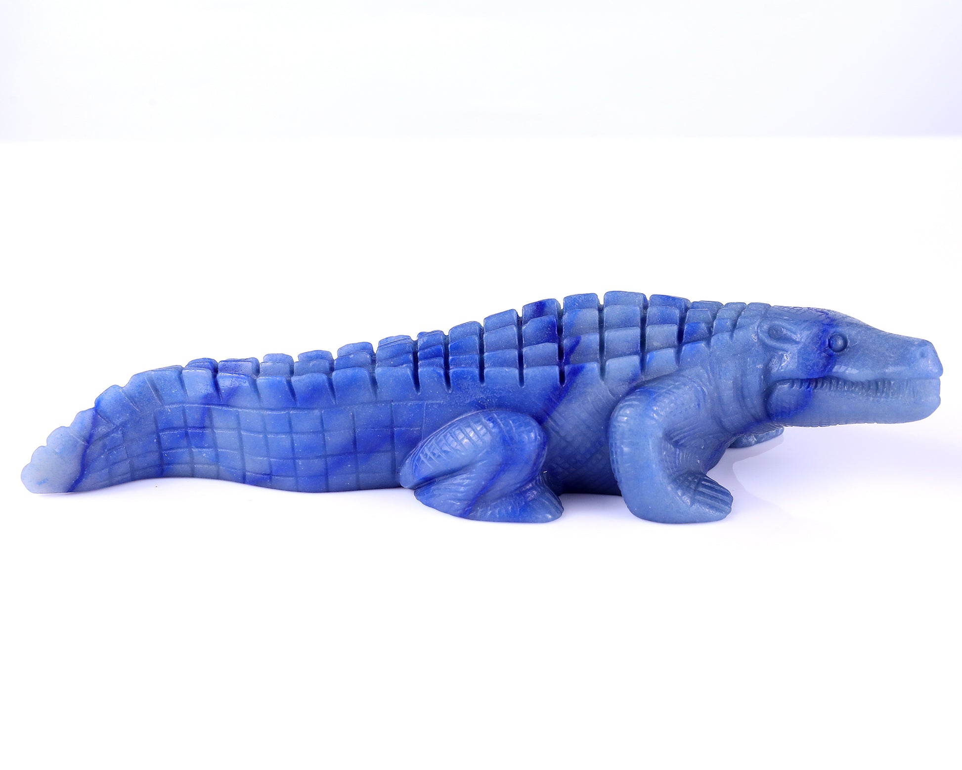 9.8" Blue Aventurine Hand Carved Crystal Crocodile Sculpture Crystallumi