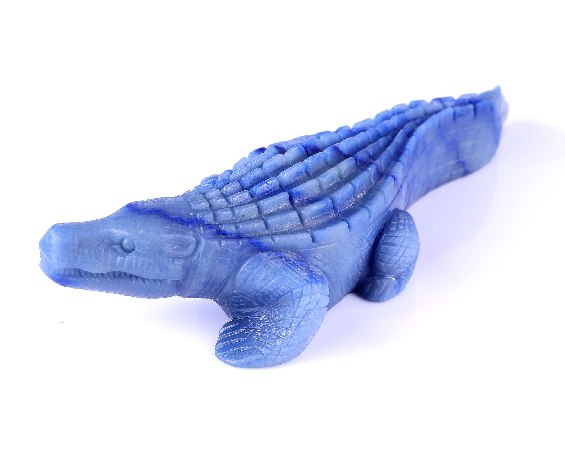 9.8" Blue Aventurine Hand Carved Crystal Crocodile Sculpture Crystallumi