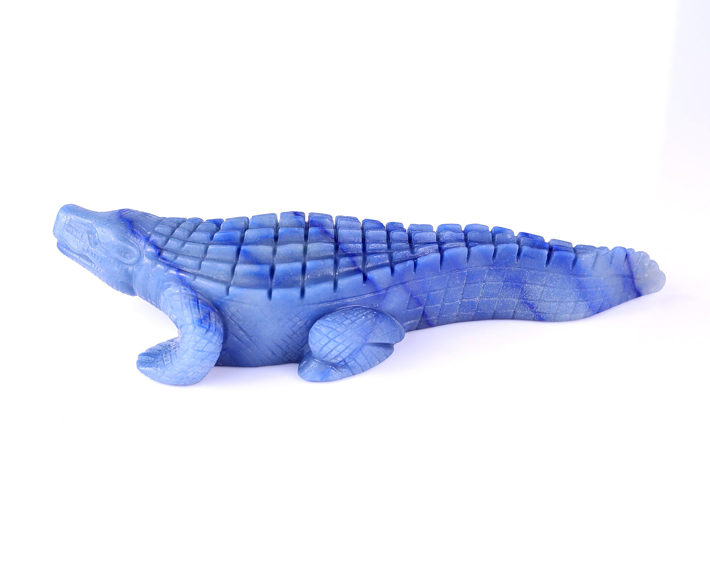 9.8" Blue Aventurine Hand Carved Crystal Crocodile Sculpture Crystallumi