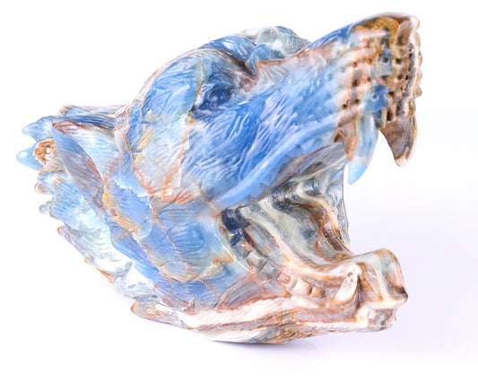 9.8" Blue Onyx Hand Carved Crystal Wolf Head Sculpture Crystallumi