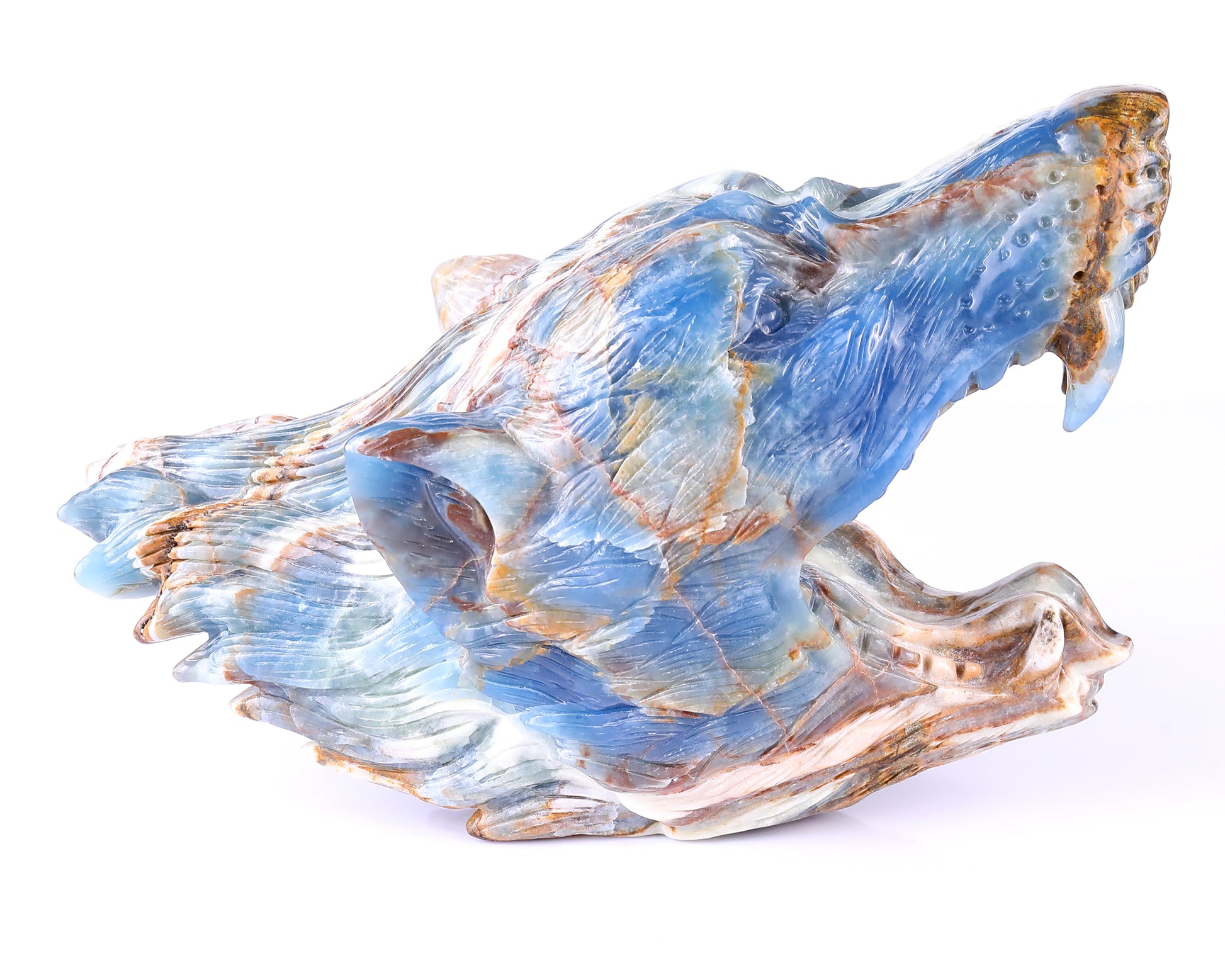 9.8" Blue Onyx Hand Carved Crystal Wolf Head Sculpture Crystallumi