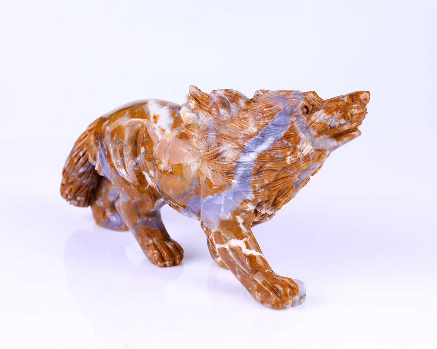 9.8" Chalcedony Hand Carved Crystal Wolf Sculpture Crystallumi