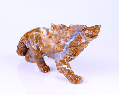 9.8" Chalcedony Hand Carved Crystal Wolf Sculpture Crystallumi