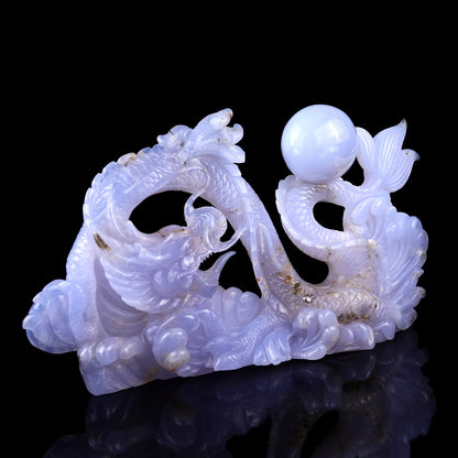 Amazing 10.2" Blue Chalcedony Hand Carved Crystal Dragon Sculpture Crystallumi