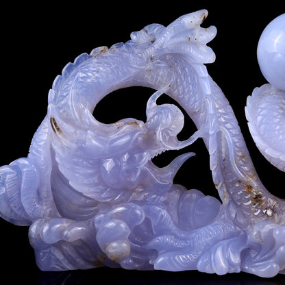 Amazing 10.2" Blue Chalcedony Hand Carved Crystal Dragon Sculpture Crystallumi