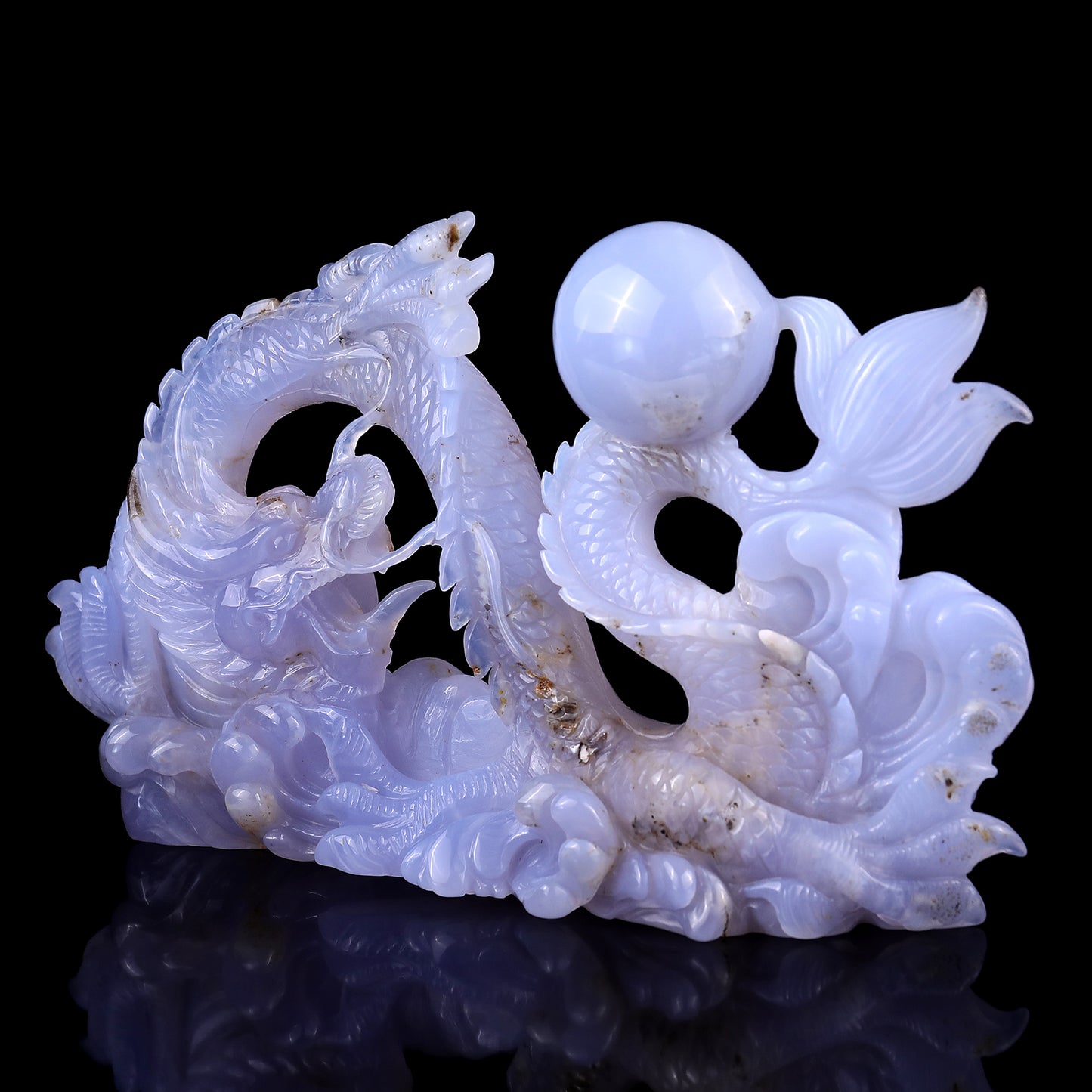 Amazing 10.2" Blue Chalcedony Hand Carved Crystal Dragon Sculpture Crystallumi