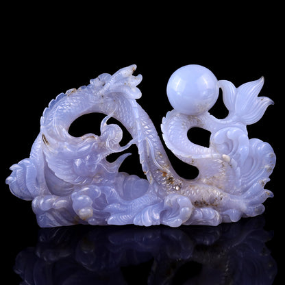 Amazing 10.2" Blue Chalcedony Hand Carved Crystal Dragon Sculpture Crystallumi