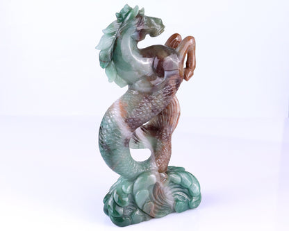 Amazing 10.2" Green Aventurine Hand Carved Crystal Horse Head and Fishtail Sculpture Crystallumi