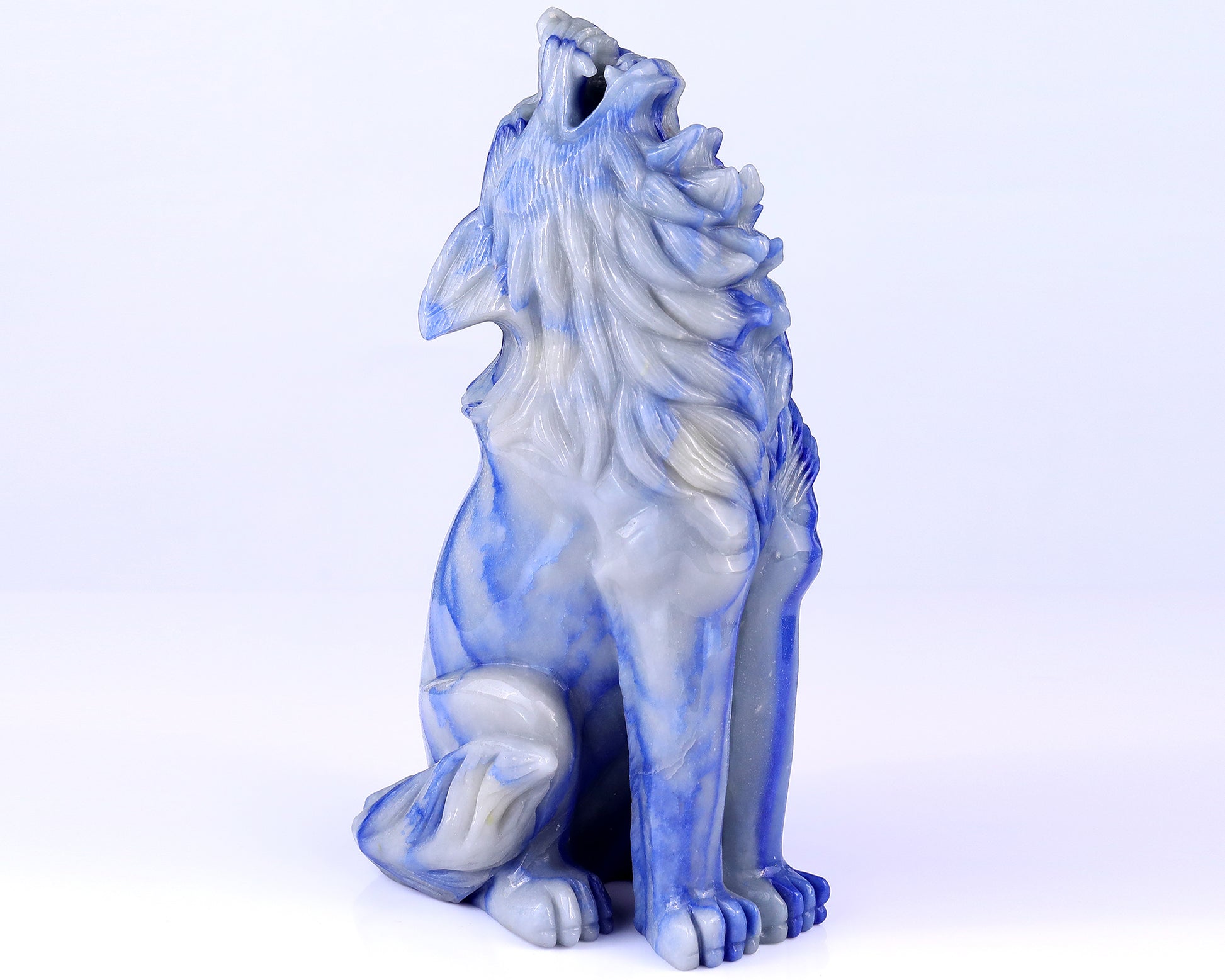 Amazing 10.4" Blue Aventurine Hand Carved Crystal Wolf Sculpture Crystallumi