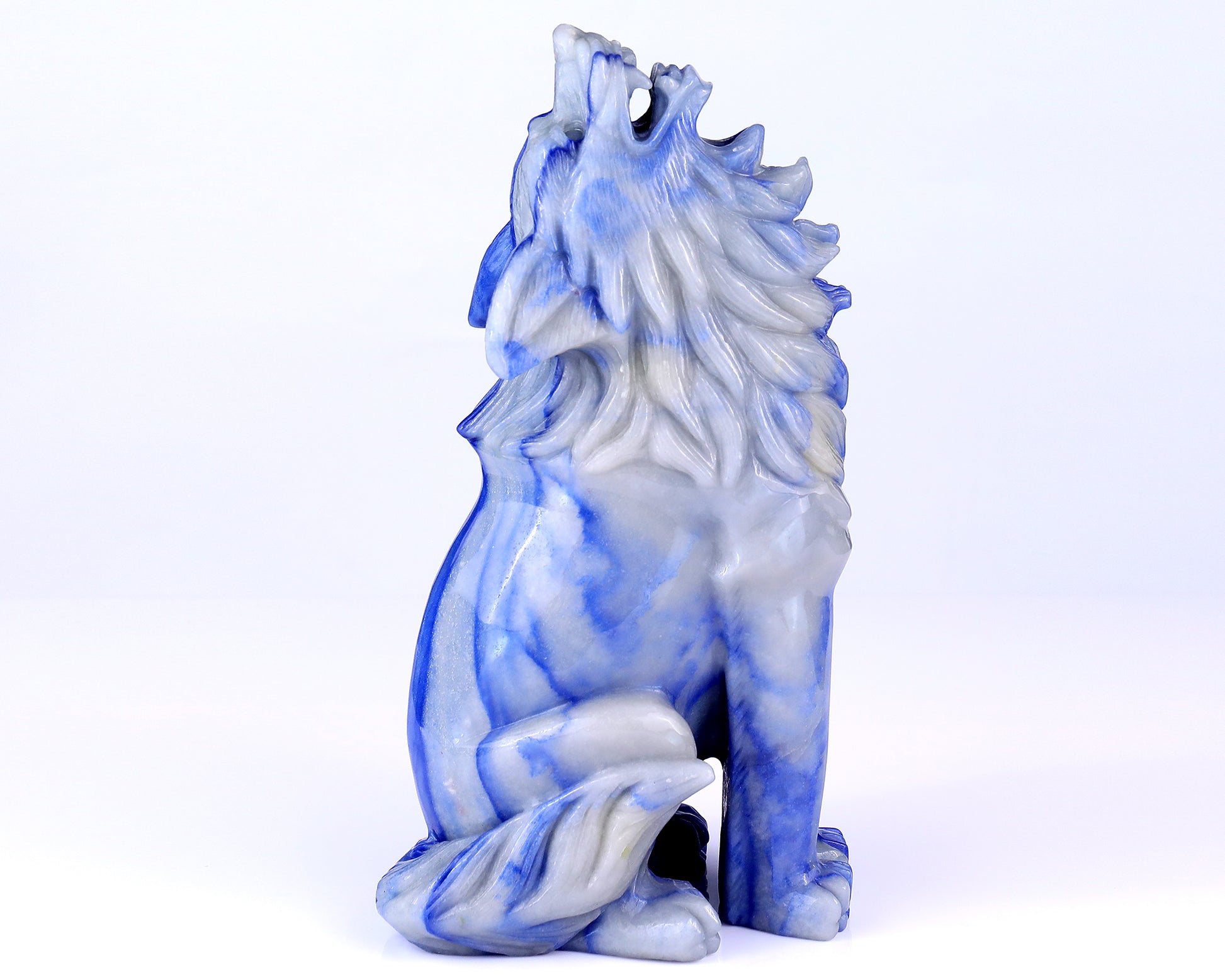 Amazing 10.4" Blue Aventurine Hand Carved Crystal Wolf Sculpture Crystallumi