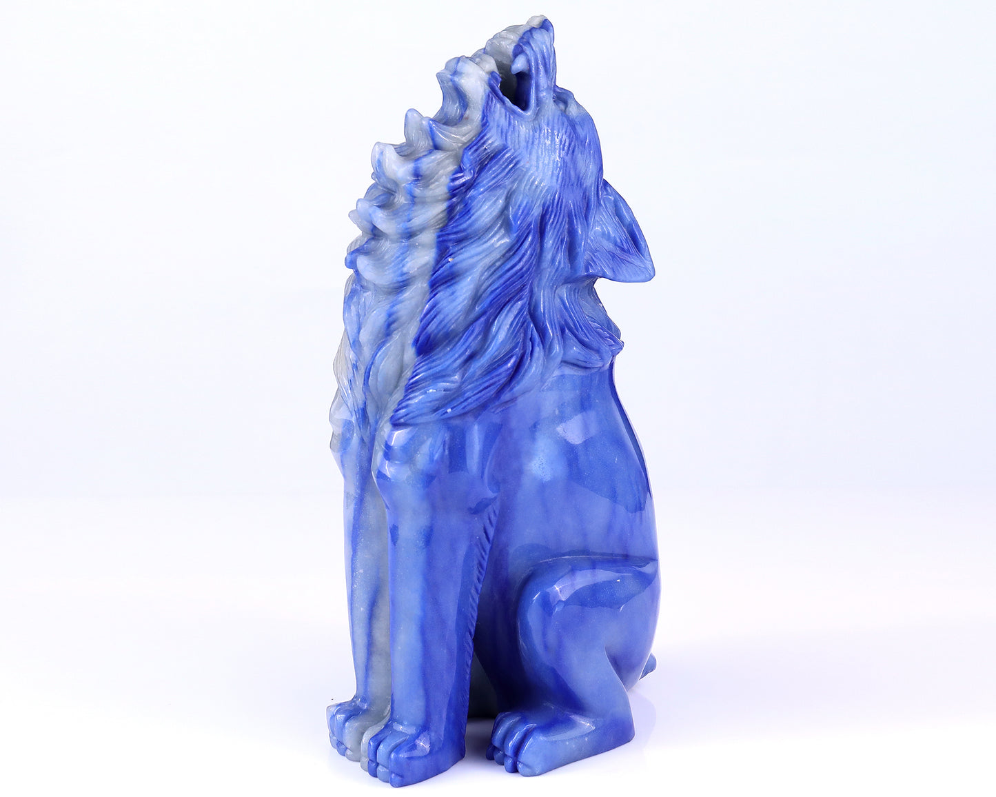 Amazing 10.4" Blue Aventurine Hand Carved Crystal Wolf Sculpture Crystallumi