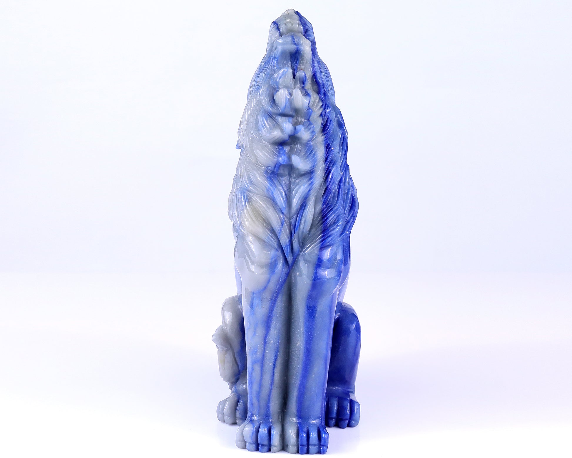 Amazing 10.4" Blue Aventurine Hand Carved Crystal Wolf Sculpture Crystallumi