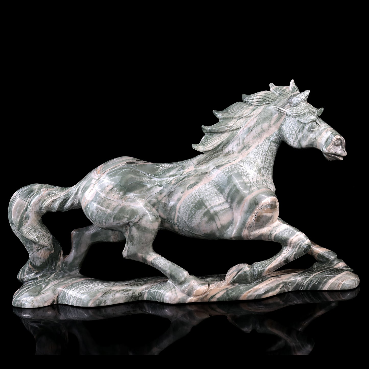 Amazing 11.6" Jiulong Jade Hand Carved Crystal Horse Sculpture Crystallumi