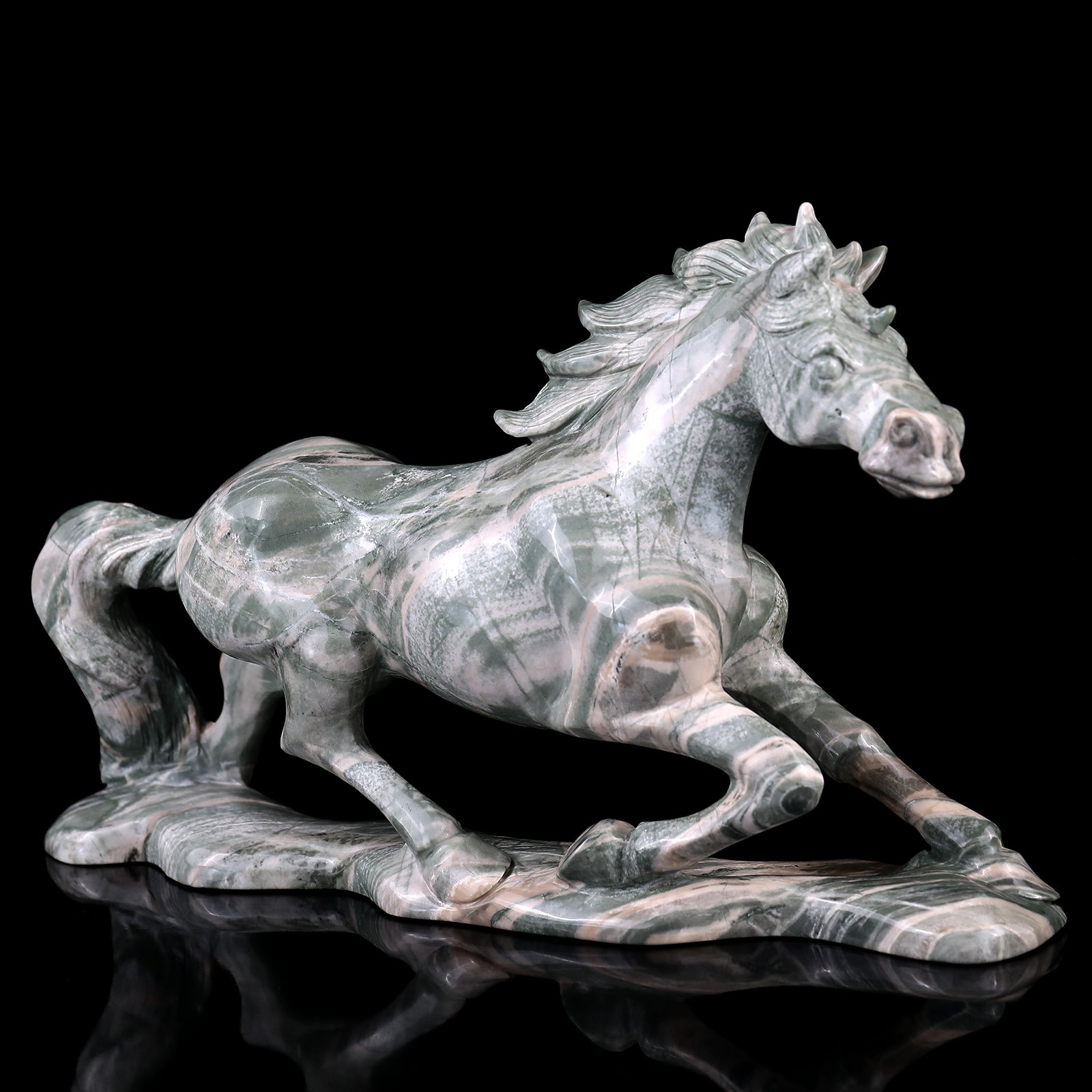 Amazing 11.6" Jiulong Jade Hand Carved Crystal Horse Sculpture Crystallumi