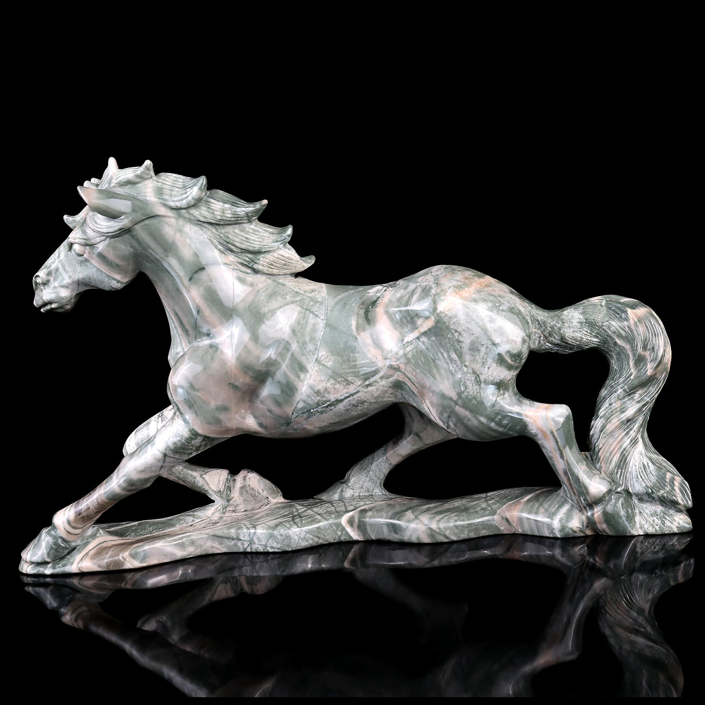 Amazing 11.6" Jiulong Jade Hand Carved Crystal Horse Sculpture Crystallumi