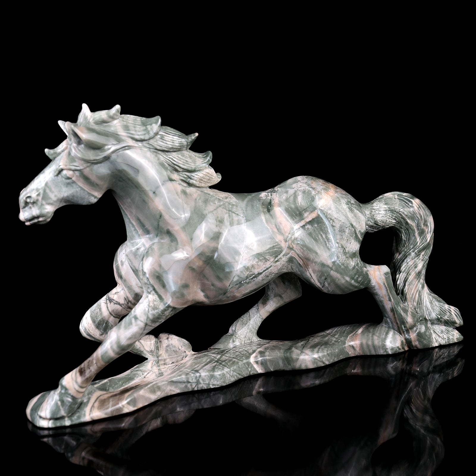 Amazing 11.6" Jiulong Jade Hand Carved Crystal Horse Sculpture Crystallumi