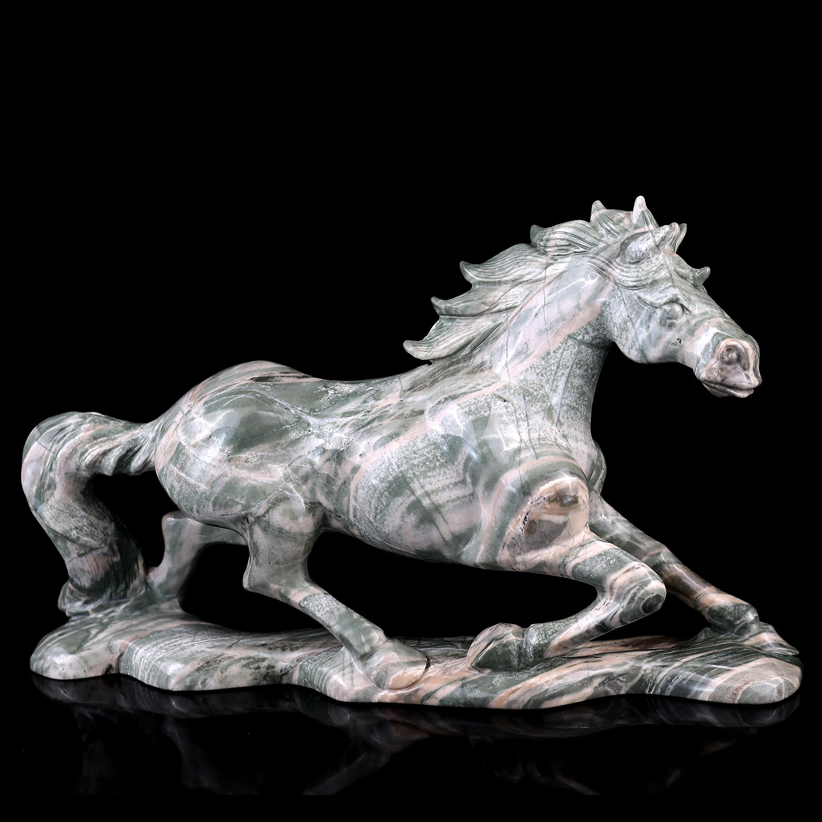 Amazing 11.6" Jiulong Jade Hand Carved Crystal Horse Sculpture Crystallumi