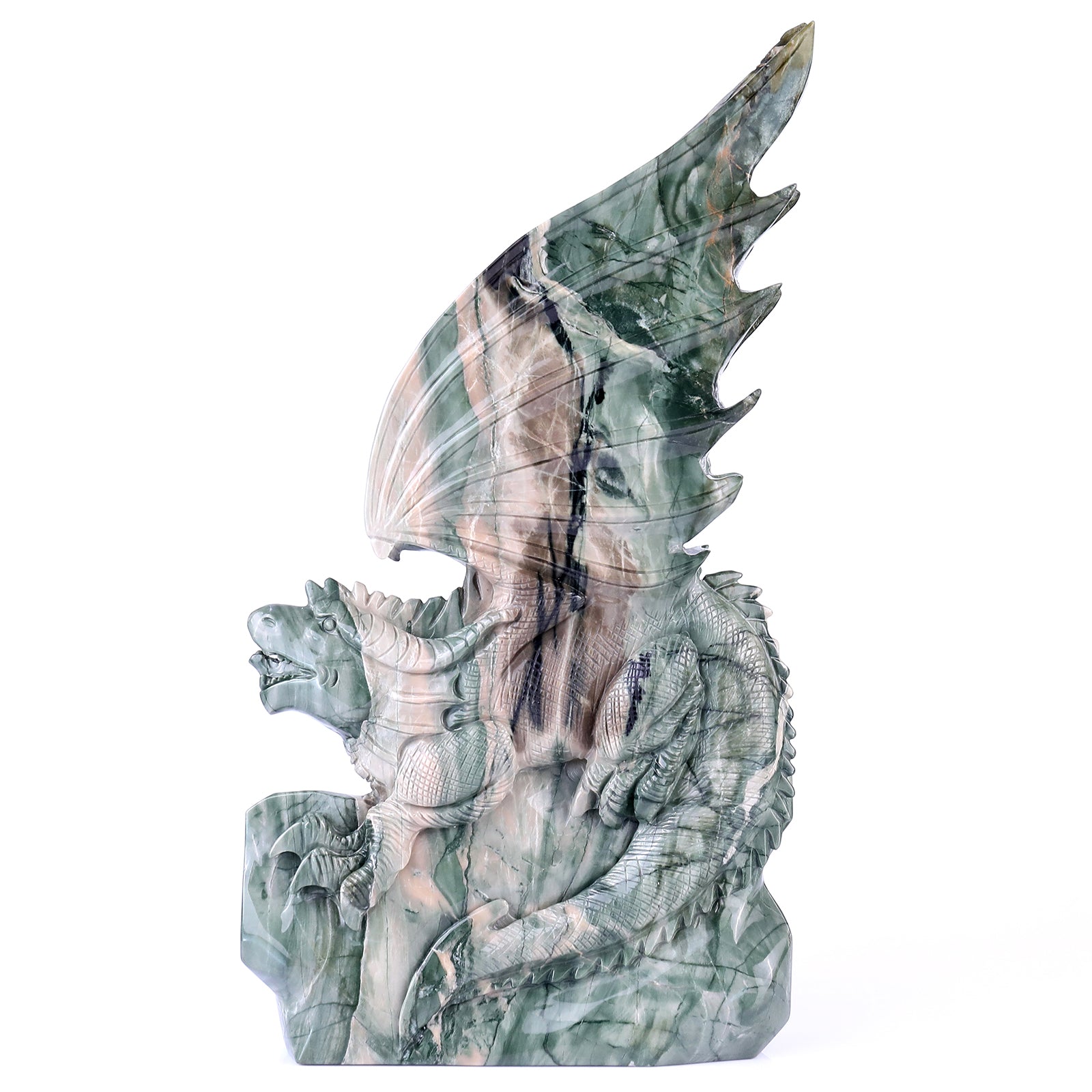 Amazing 14" Jiulong Jade Hand Carved Crystal Dragon Sculpture Crystallumi