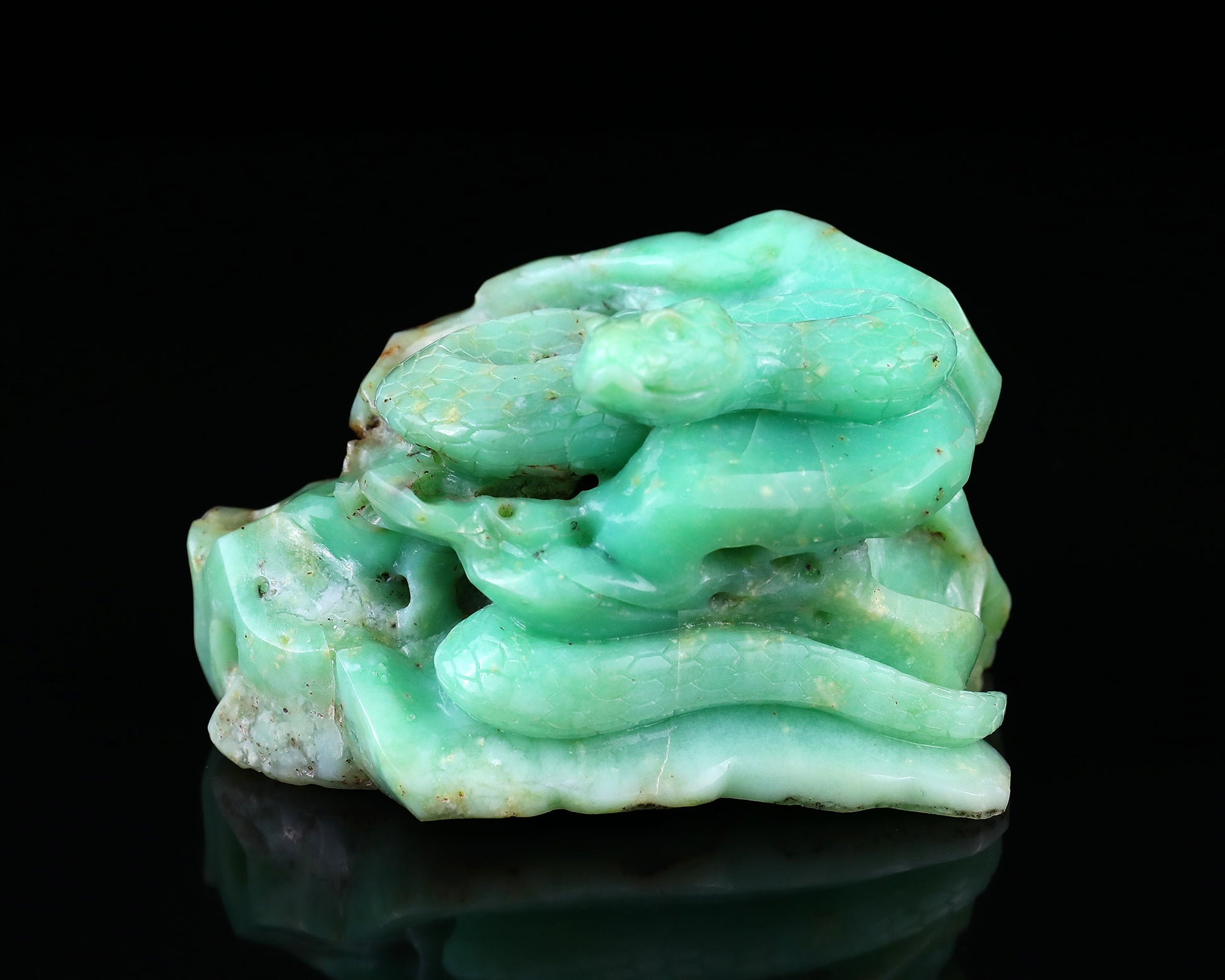 Amazing 4.6" Green Opal Hand Carved Crystal Snake Sculpture Crystallumi