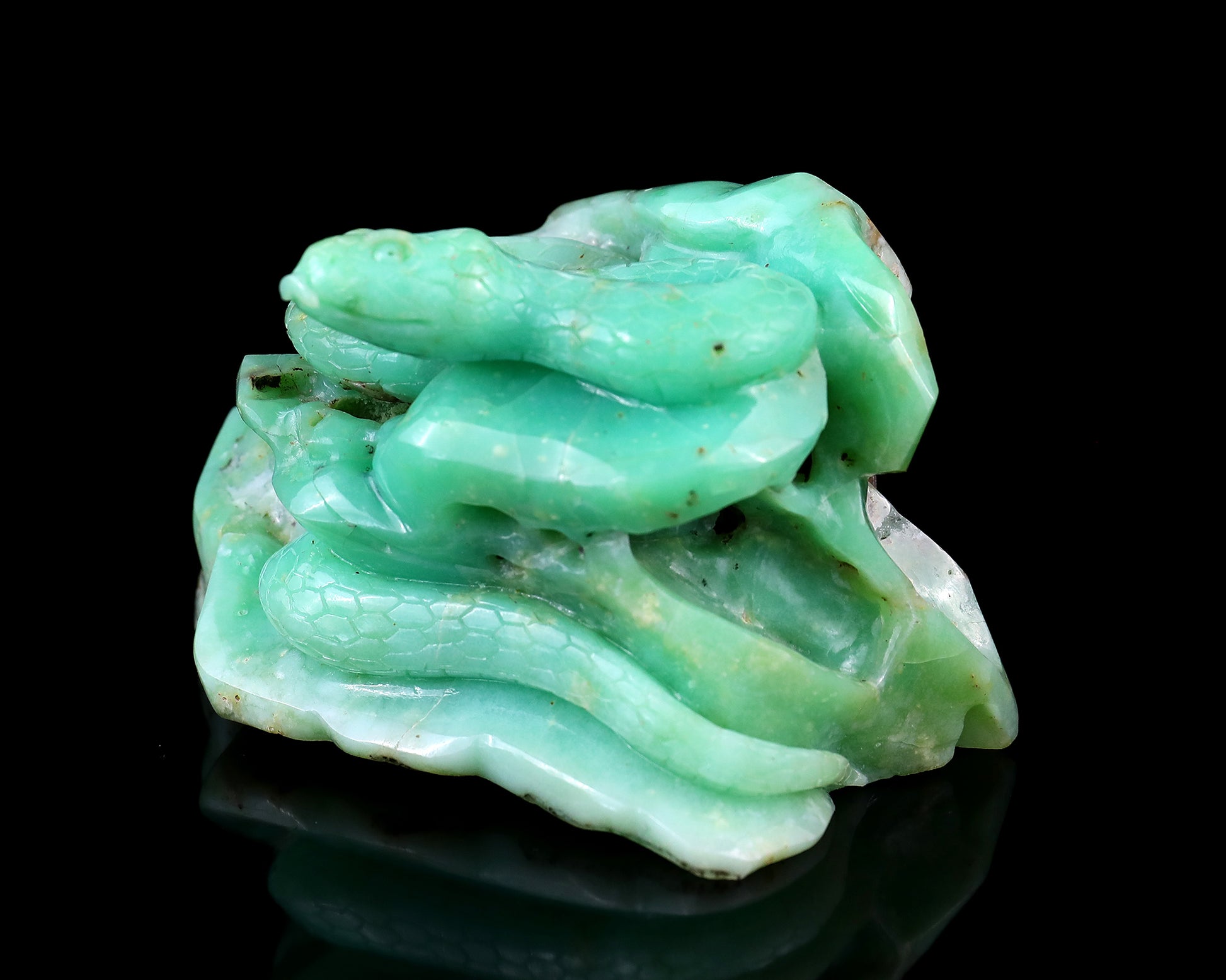 Amazing 4.6" Green Opal Hand Carved Crystal Snake Sculpture Crystallumi