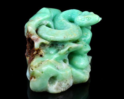 Amazing 4.6" Green Opal Hand Carved Crystal Snake Sculpture Crystallumi