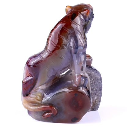 Amazing 4.8" Red Geode Agate Hand Carved Crystal Tiger Sculpture Crystallumi