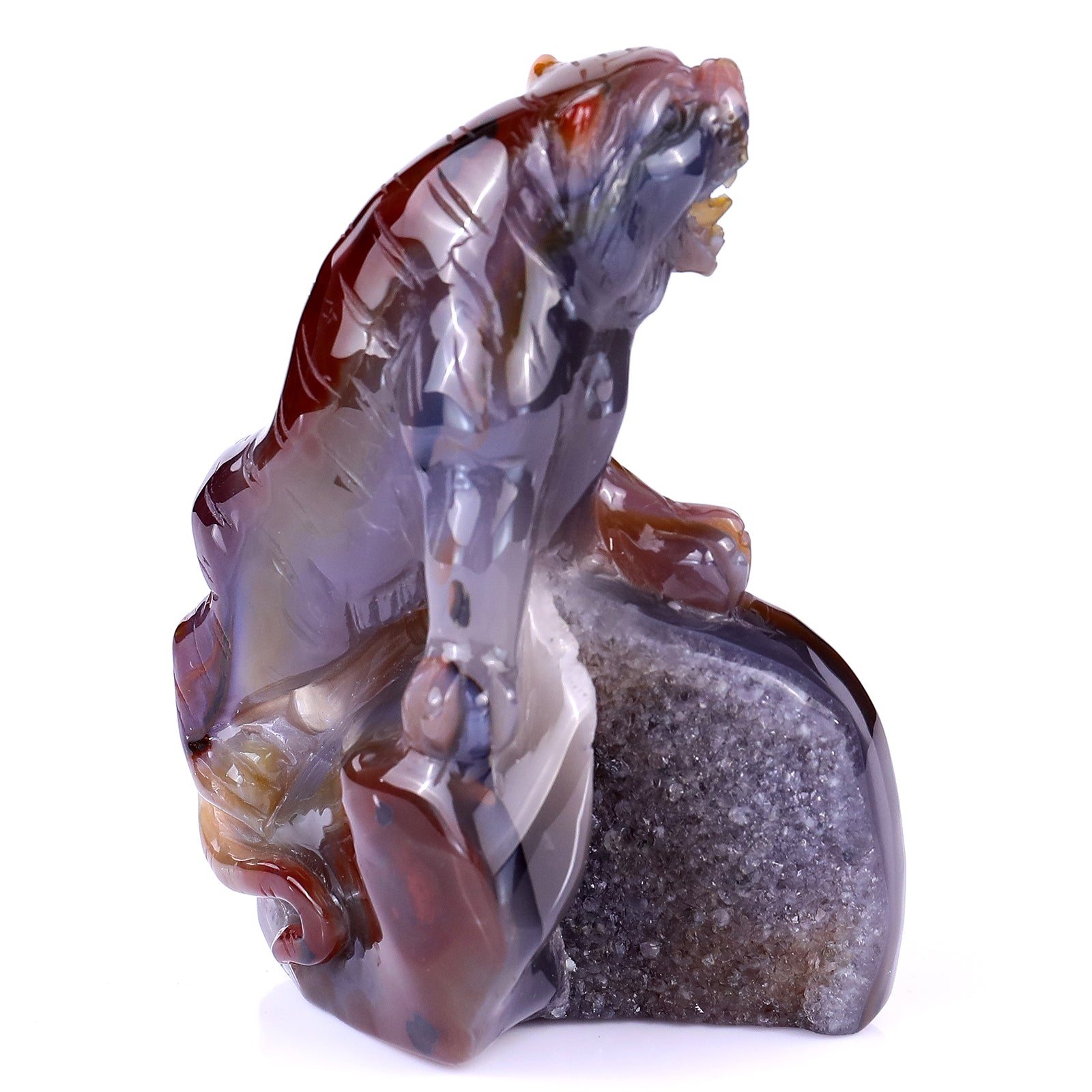 Amazing 4.8" Red Geode Agate Hand Carved Crystal Tiger Sculpture Crystallumi