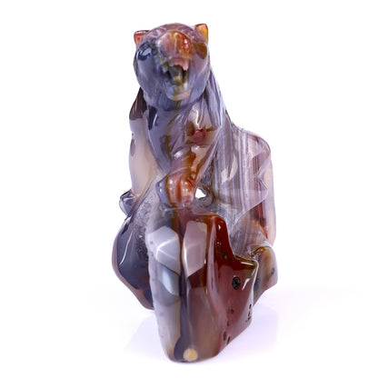 Amazing 4.8" Red Geode Agate Hand Carved Crystal Tiger Sculpture Crystallumi