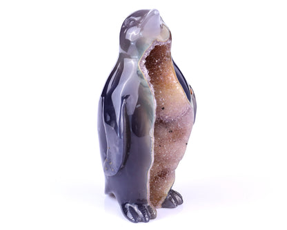 Amazing 4.9" Geode Agate Hand Carved Crystal Penguin Sculpture Crystallumi