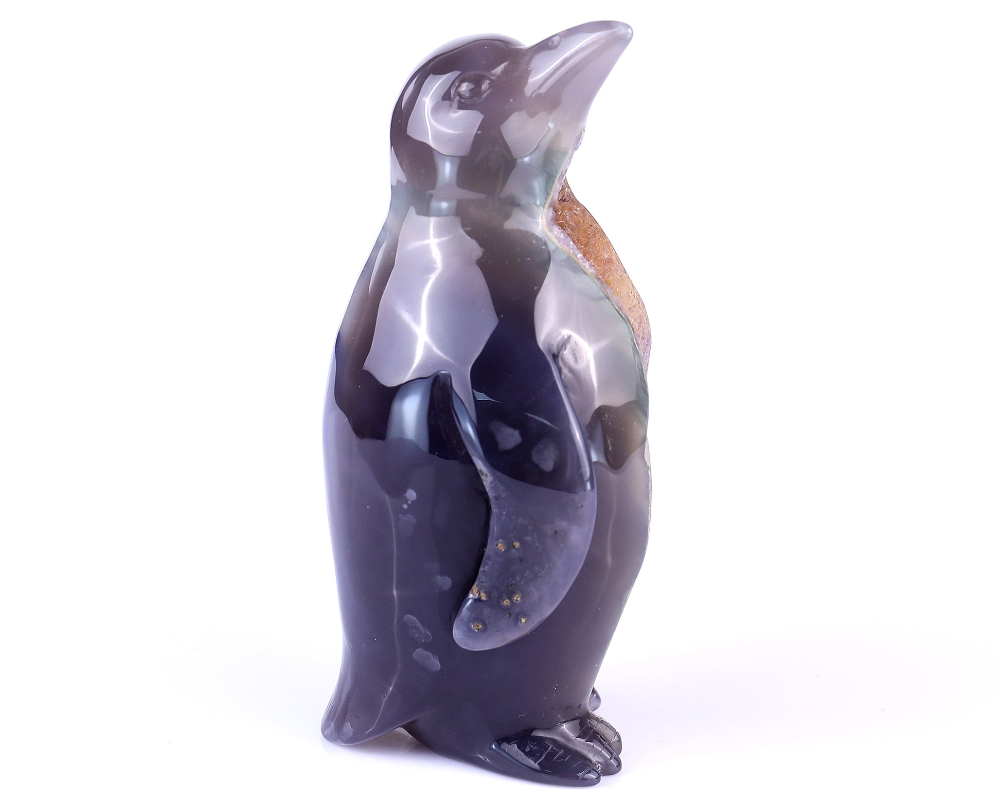 Amazing 4.9" Geode Agate Hand Carved Crystal Penguin Sculpture Crystallumi