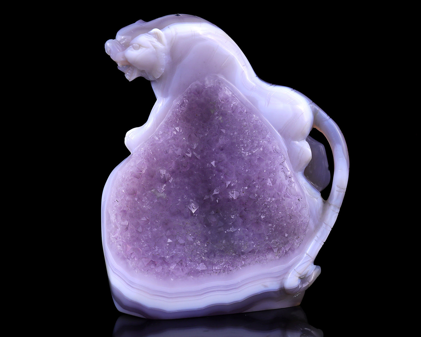 Amazing 5.0" Amethyst Druse Agate Hand Carved Crystal Tiger Sculpture Crystallumi