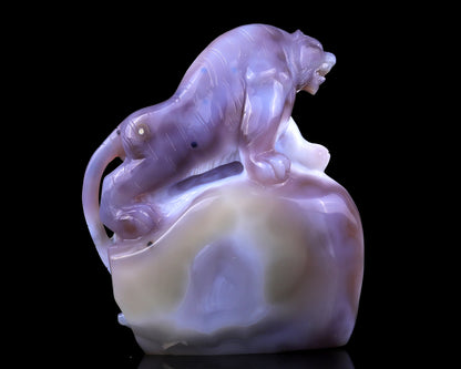 Amazing 5.0" Amethyst Druse Agate Hand Carved Crystal Tiger Sculpture Crystallumi