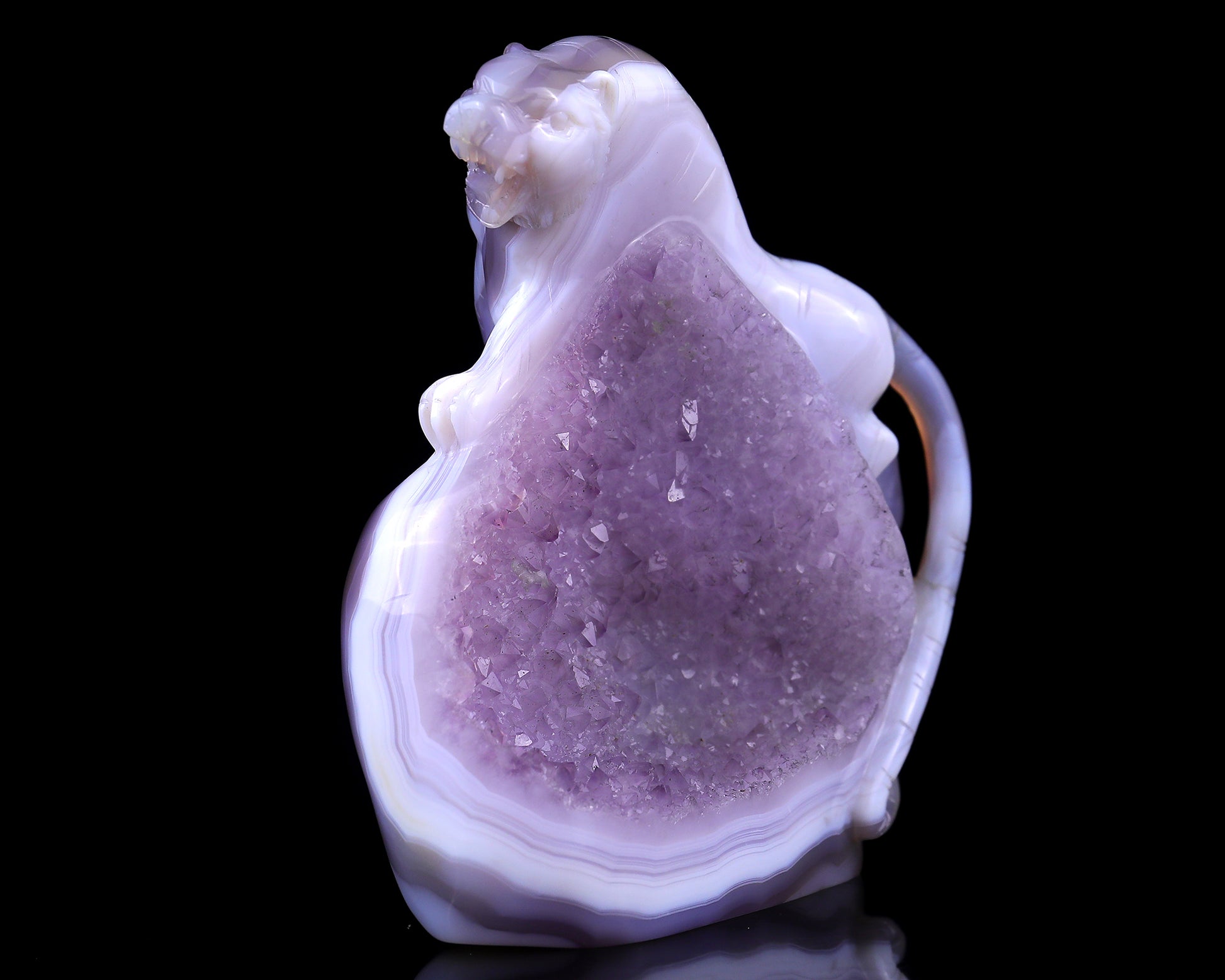 Amazing 5.0" Amethyst Druse Agate Hand Carved Crystal Tiger Sculpture Crystallumi