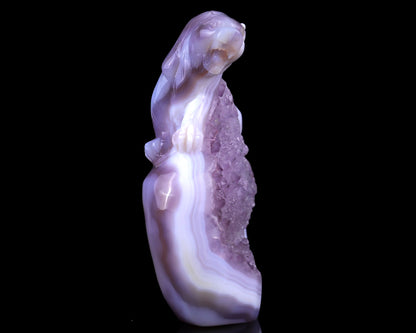 Amazing 5.0" Amethyst Druse Agate Hand Carved Crystal Tiger Sculpture Crystallumi