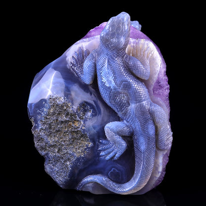 Amazing 5.1" Amethyst Geode Agate Hand Carved Crystal Lizard Sculpture Crystallumi