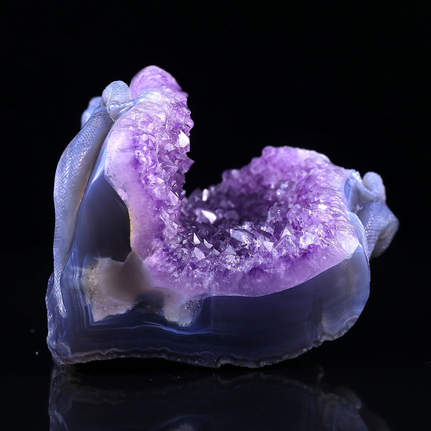 Amazing 5.1" Amethyst Geode Agate Hand Carved Crystal Lizard Sculpture Crystallumi