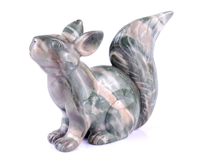 Amazing 5.1" Jiulong Jade Hand Carved Crystal Squirrel Sculpture Crystallumi