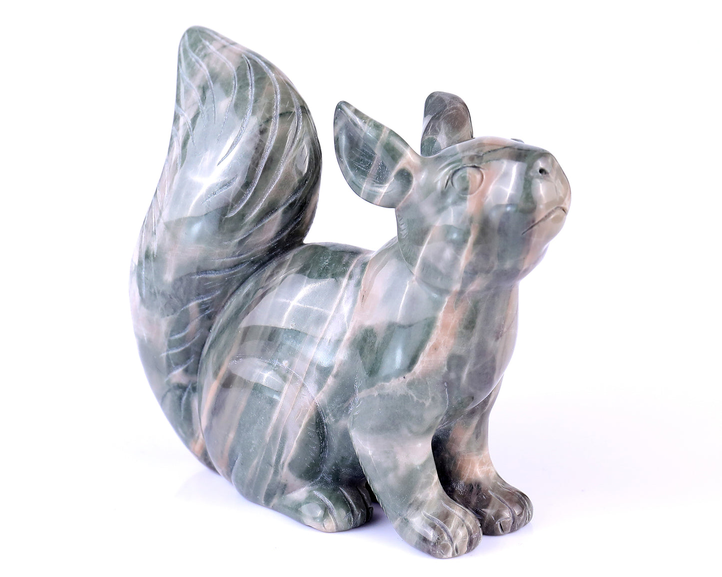 Amazing 5.1" Jiulong Jade Hand Carved Crystal Squirrel Sculpture Crystallumi