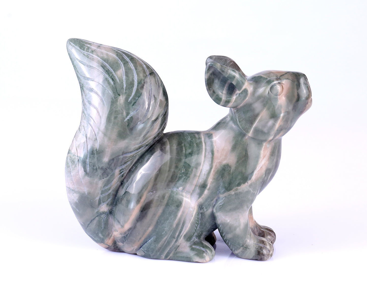 Amazing 5.1" Jiulong Jade Hand Carved Crystal Squirrel Sculpture Crystallumi