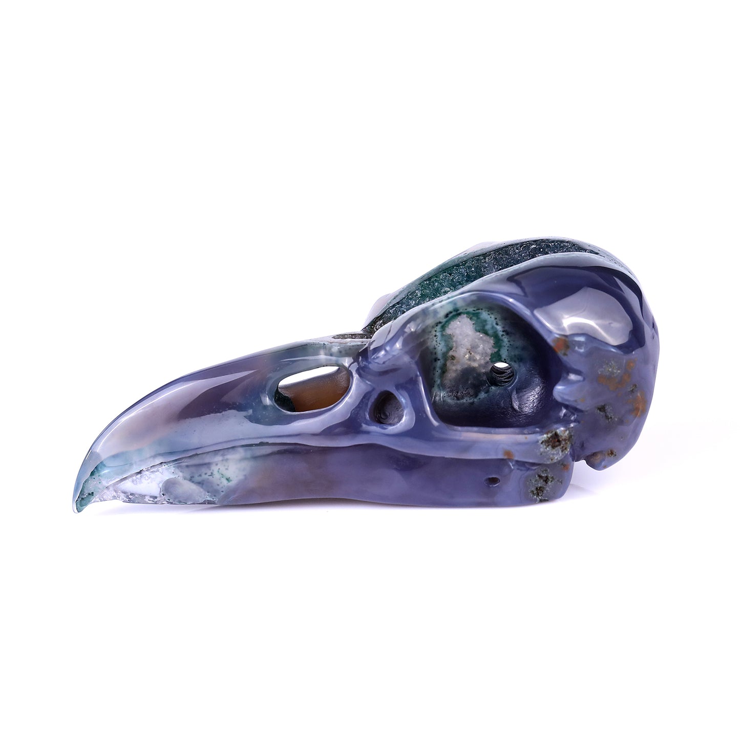 Amazing 5.5" Geode Agate Hand Carved Crystal Raven Skull Sculpture Crystallumi