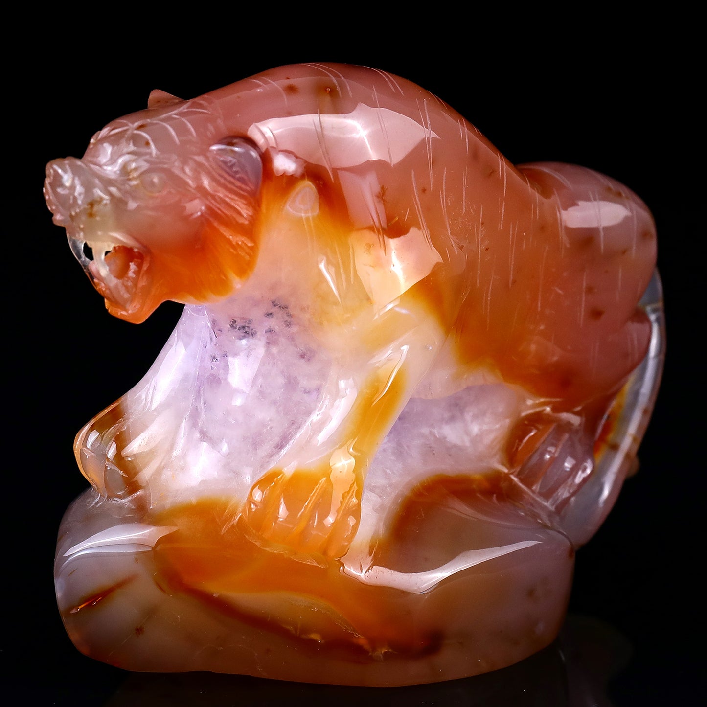 Amazing 5.6" Red Geode Agate Hand Carved Crystal Tiger Sculpture Crystallumi